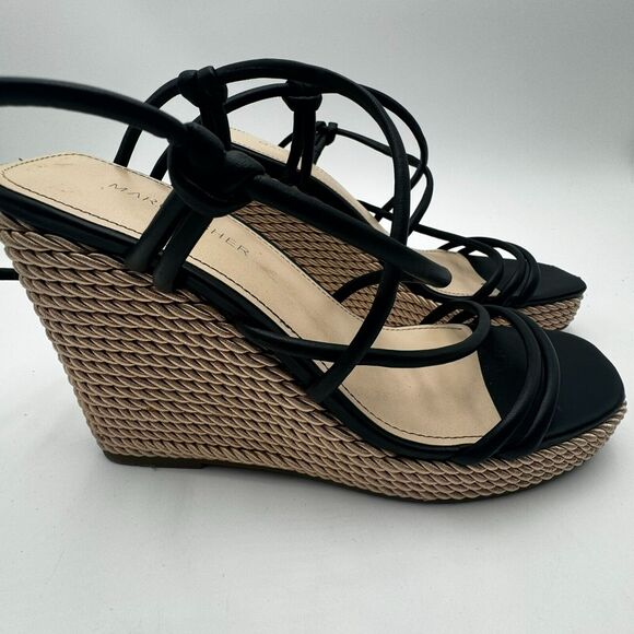 MARC FISHER | Women's 8 Strappy Black Boho Vegan Woven Wedge Zarah Sandals - Picture 2 of 10